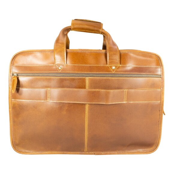 Men's Genuine Leather Vintage Weekender Bag, Briefcase Bag Satchel, Tan - Picture 3 of 15